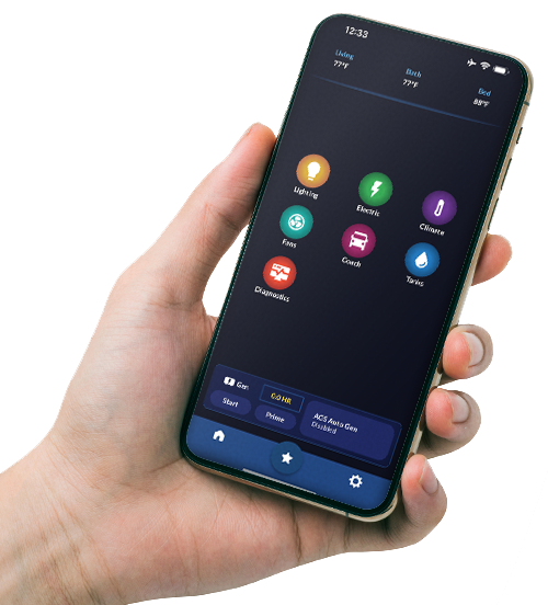Hand holding smart phone with RV+ installed
